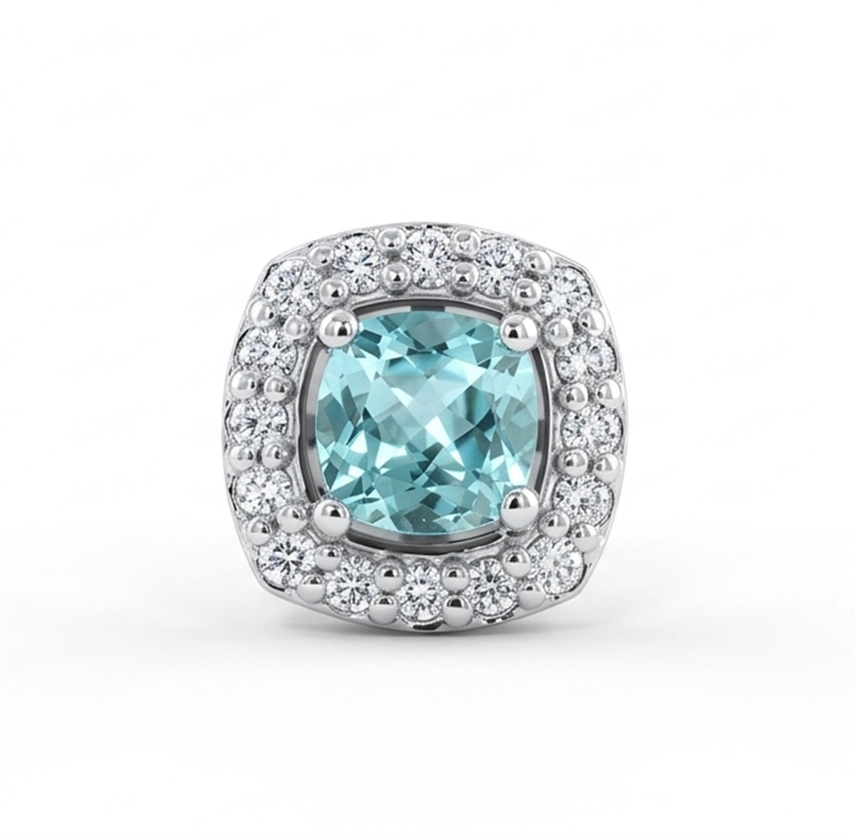 Square Cushion Lab-Grown Paraiba Earrings with Natural Diamond Halo Studs