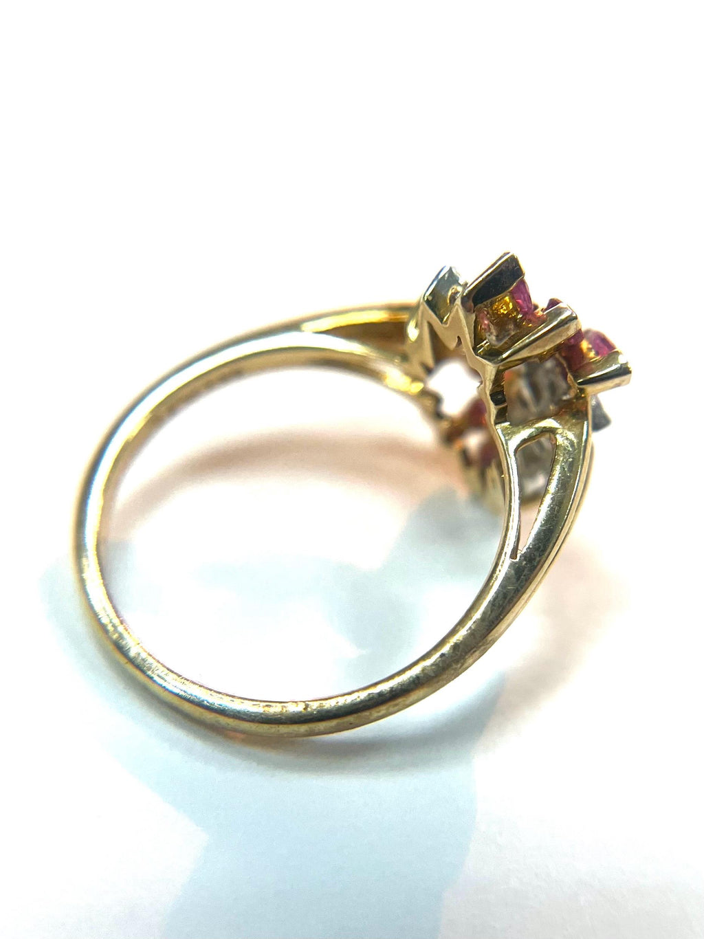 Estate Diamond and Ruby 14k Yellow Gold Ring Size 6 Band Vintage Solid Gold
