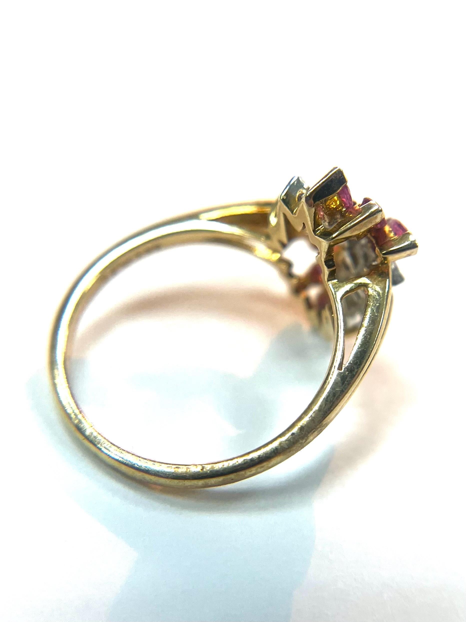 Estate Diamond and Ruby 14k Yellow Gold Ring Size 6 Band Vintage Solid Gold