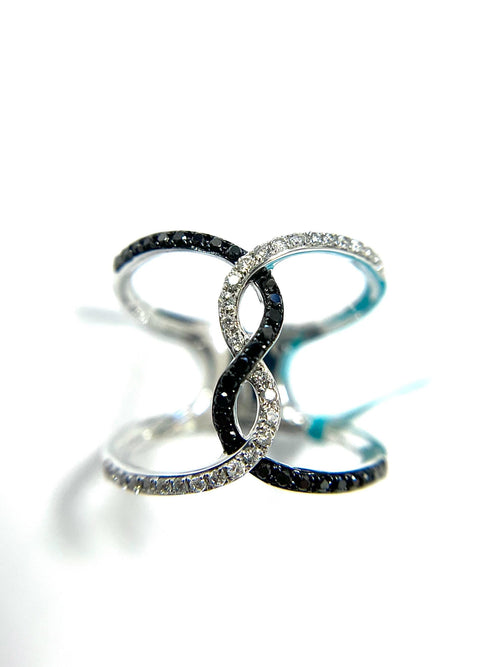 EFFY 14k White Gold Black and White Diamond Crossover Ring Size 7