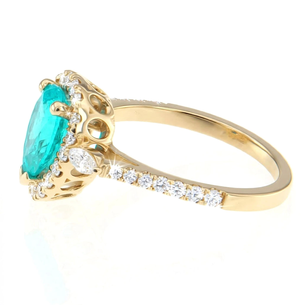 Pear Lab-Grown Paraiba Ring with Natural Diamond Marquise, Halo and Accents