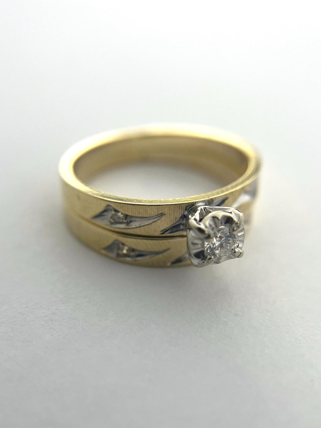 Diamond Wedding Ring Set - 14k Yellow Gold Size 4.5 Band .10ctw Diamonds VINTAGE