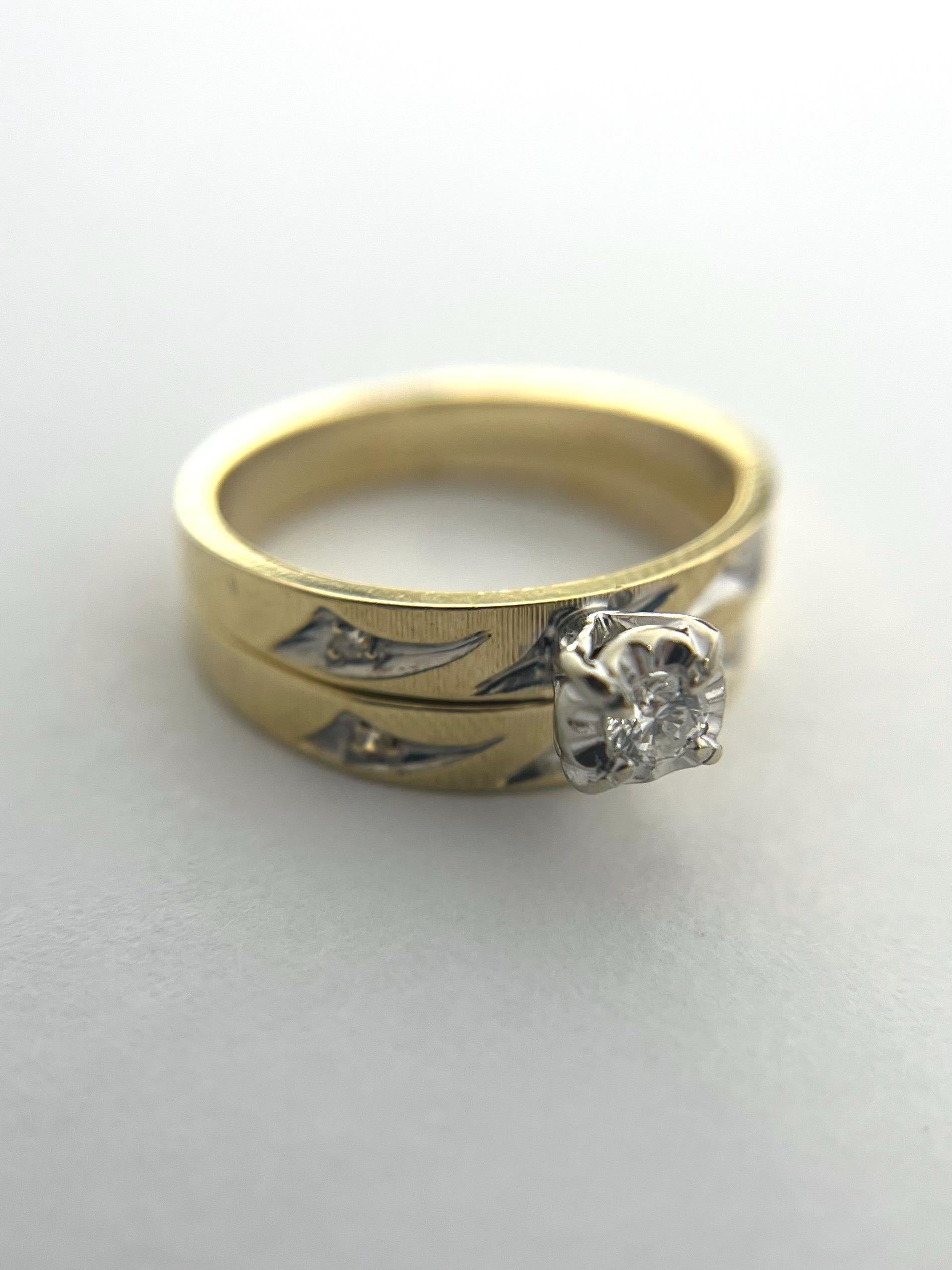 Diamond Wedding Ring Set - 14k Yellow Gold Size 4.5 Band .10ctw Diamonds VINTAGE