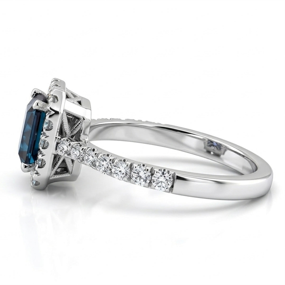 Radiant Lab-Grown Alexandrite Ring with Natural Diamond Halo and Accents
