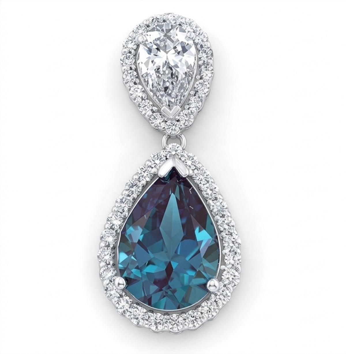 Pear Lab-Grown Alexandrite Earrings with Natural Diamond Halo & Pear Lab Grown Diamond