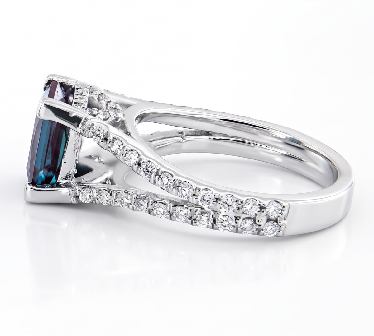 Radiant Lab-Grown Alexandrite Split Shank Ring with Natural Diamonds