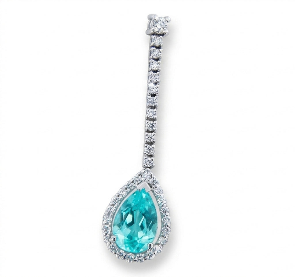 Pear Lab-Grown Paraiba Dangle Earrings with Natural Diamond Halo