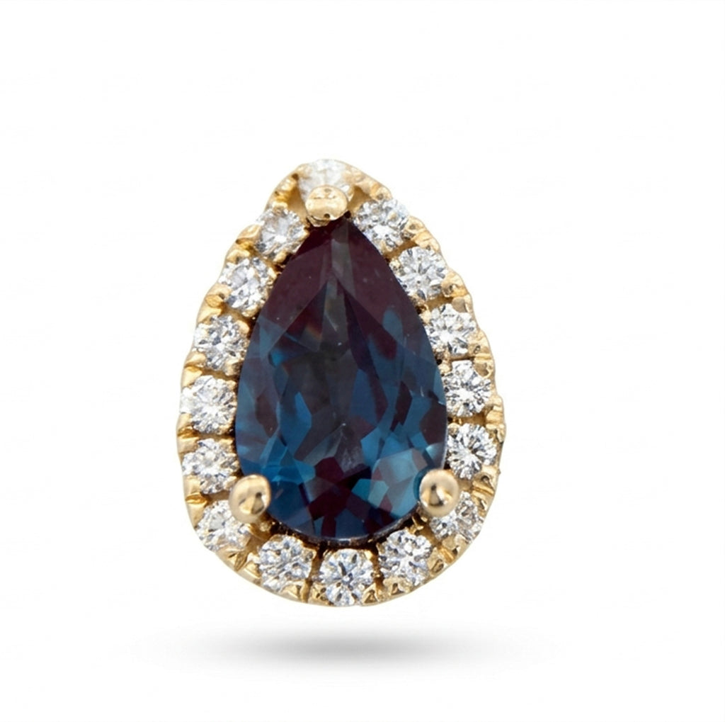 Pear Lab-Grown Alexandrite Earrings with Natural Diamond Halo Studs