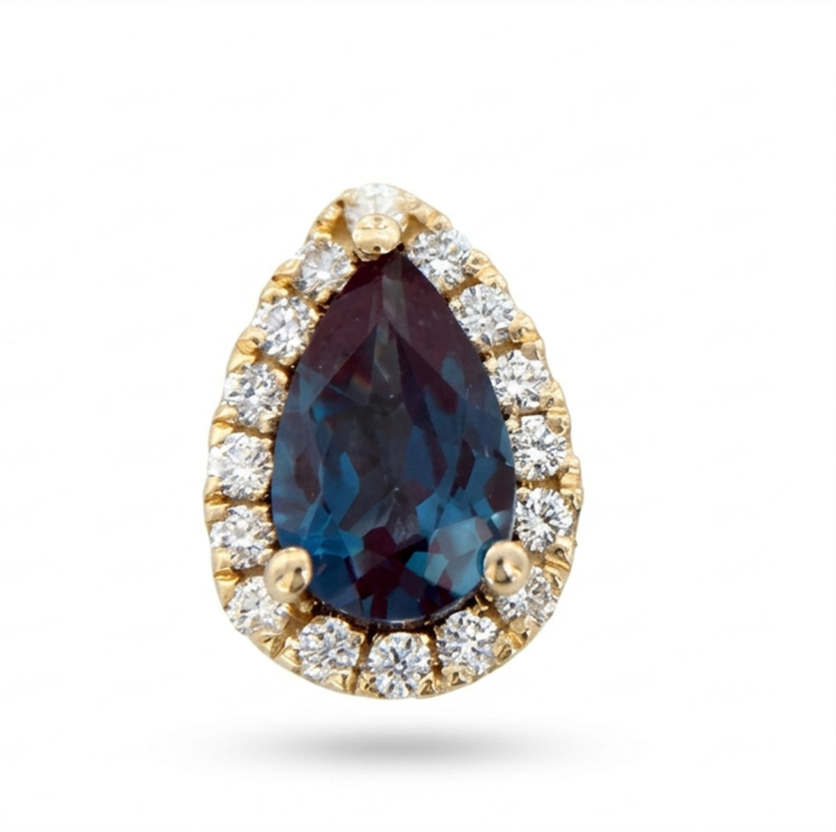 Pear Lab-Grown Alexandrite Earrings with Natural Diamond Halo Studs