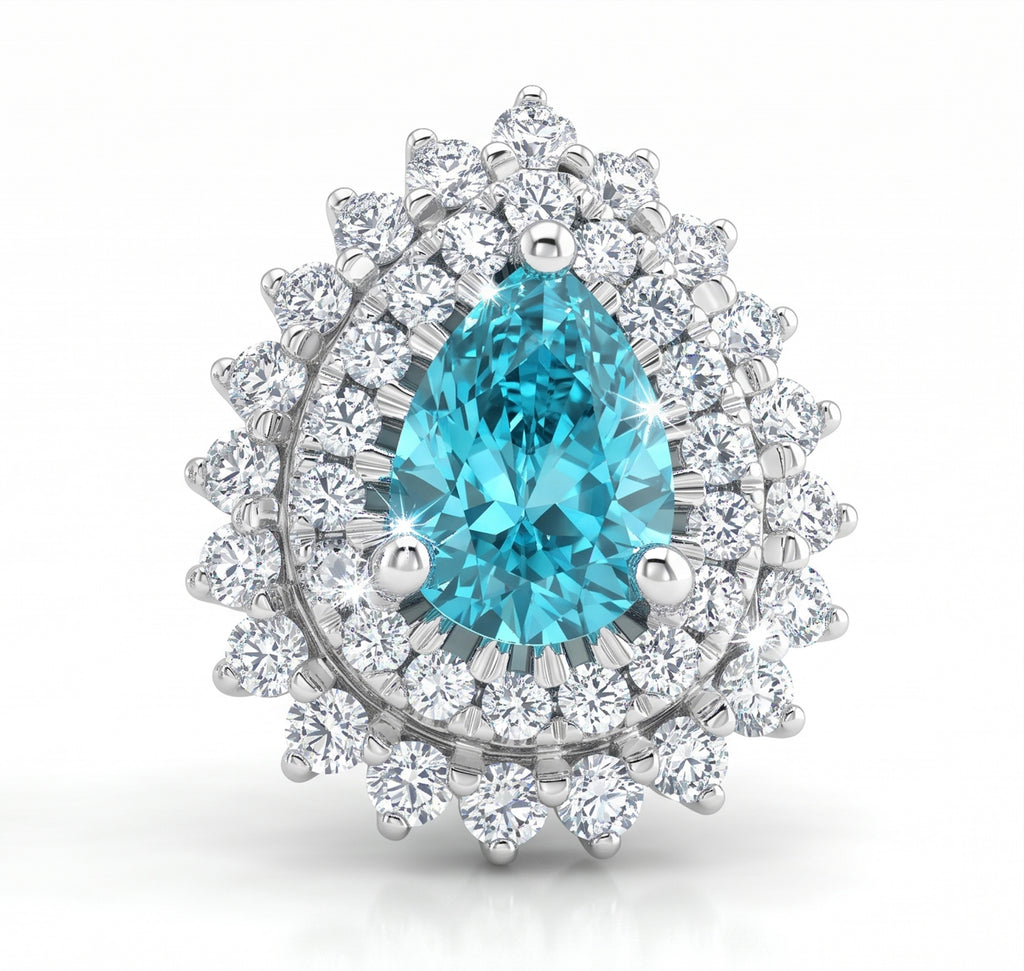 Pear Lab-Grown Paraiba Earrings with Natural Diamond Double Halo Studs