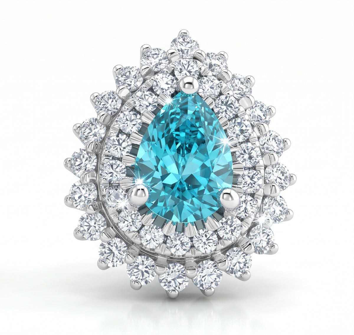Pear Lab-Grown Paraiba Earrings with Natural Diamond Double Halo Studs