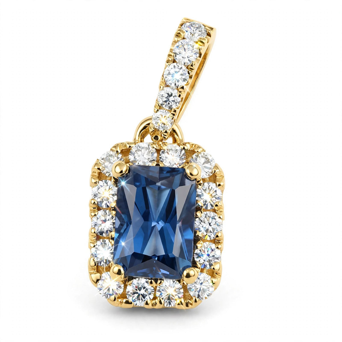 Radiant Lab-Grown Alexandrite Pendant with Natural Diamond Halo and Diamond Bale