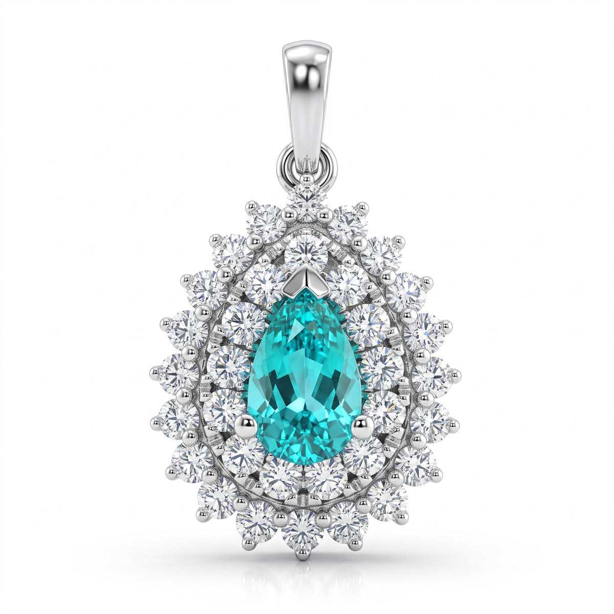 Pear Lab-Grown Paraiba Pendant with Natural Diamond Double Halo and Plain Bale