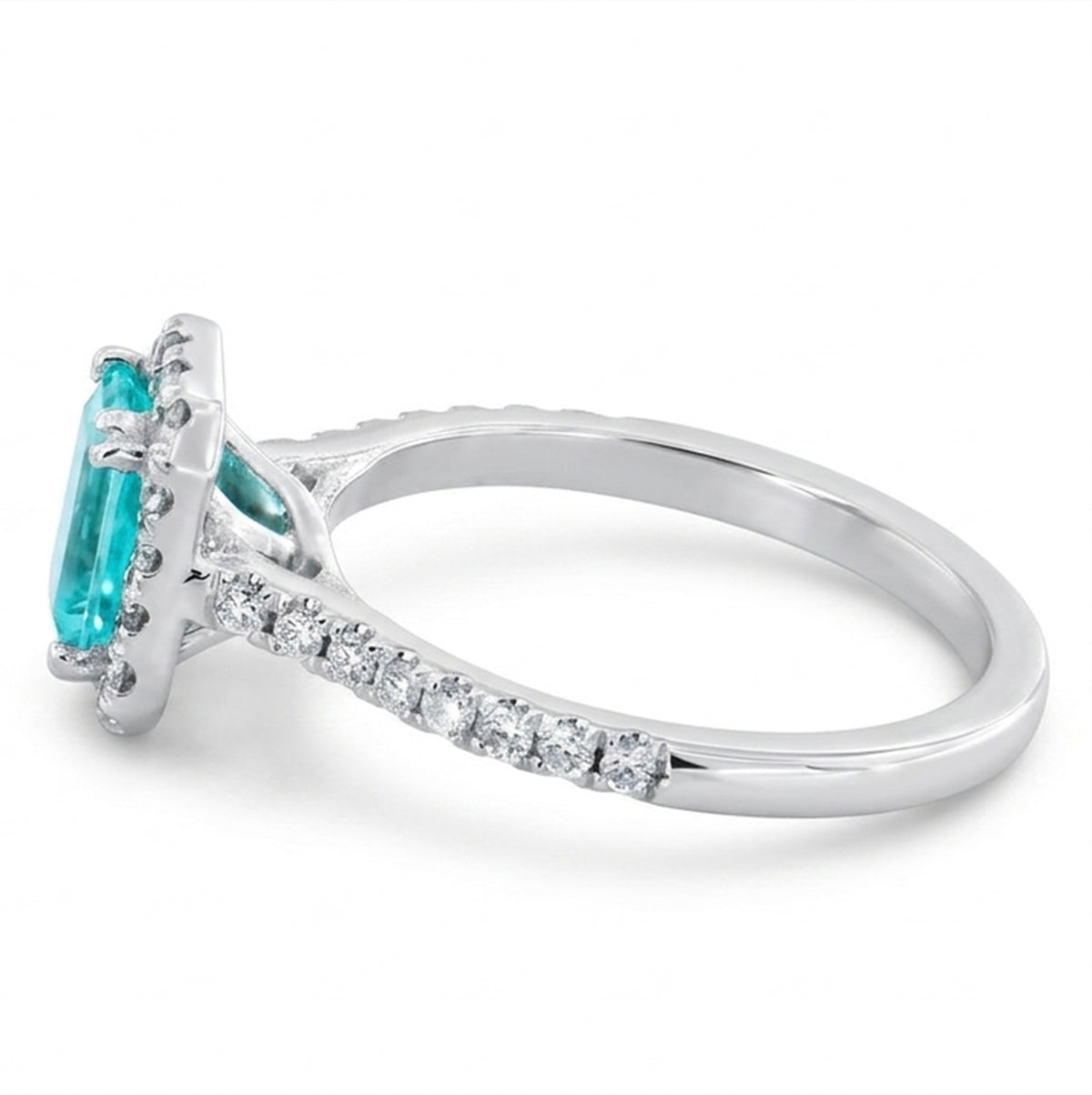 Small Radiant Lab-Grown Paraiba Ring with Natural Diamond Halo and Accents