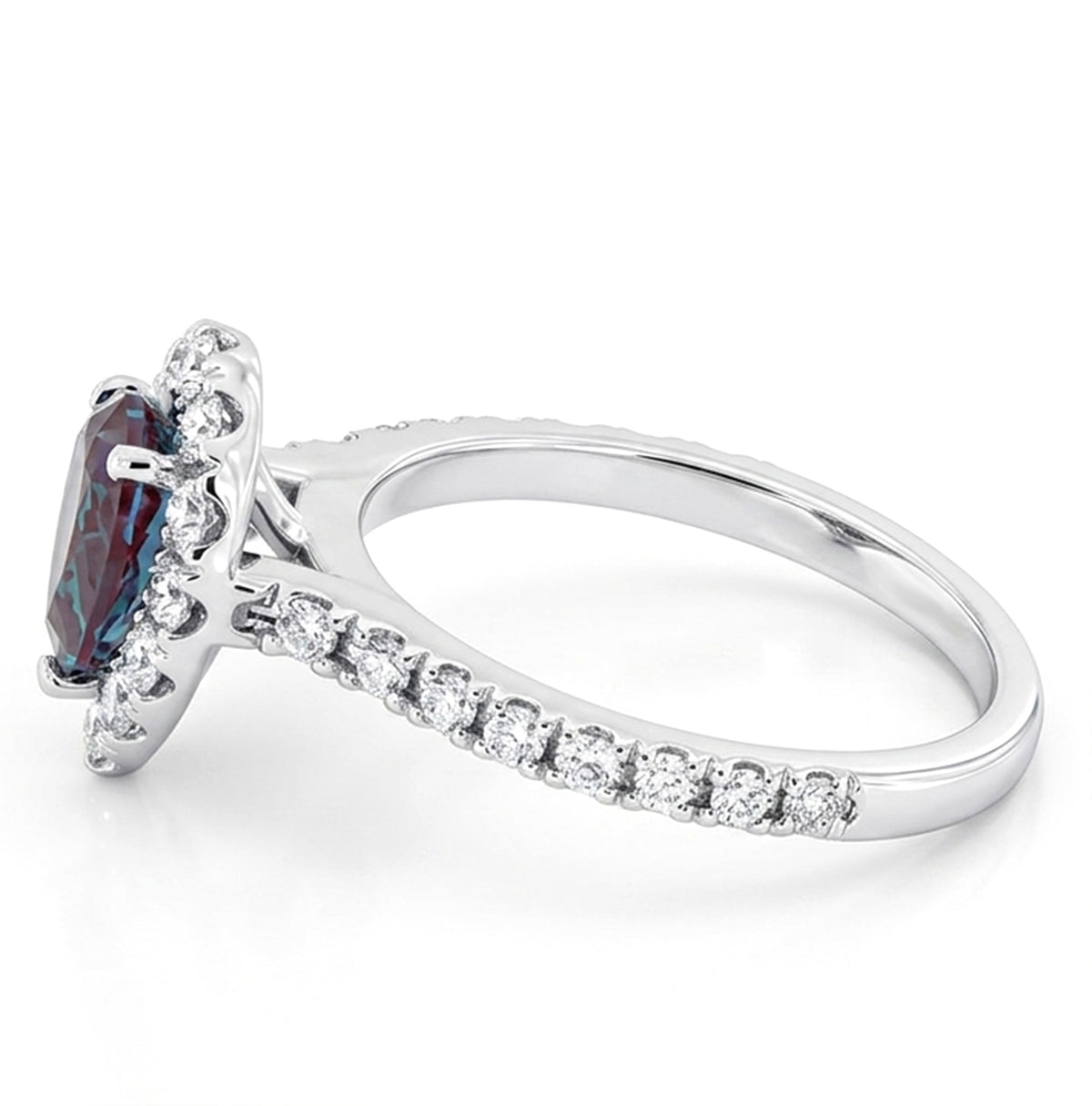 Pear Lab-Grown Alexandrite Ring with Natural Diamond Halo and Accents