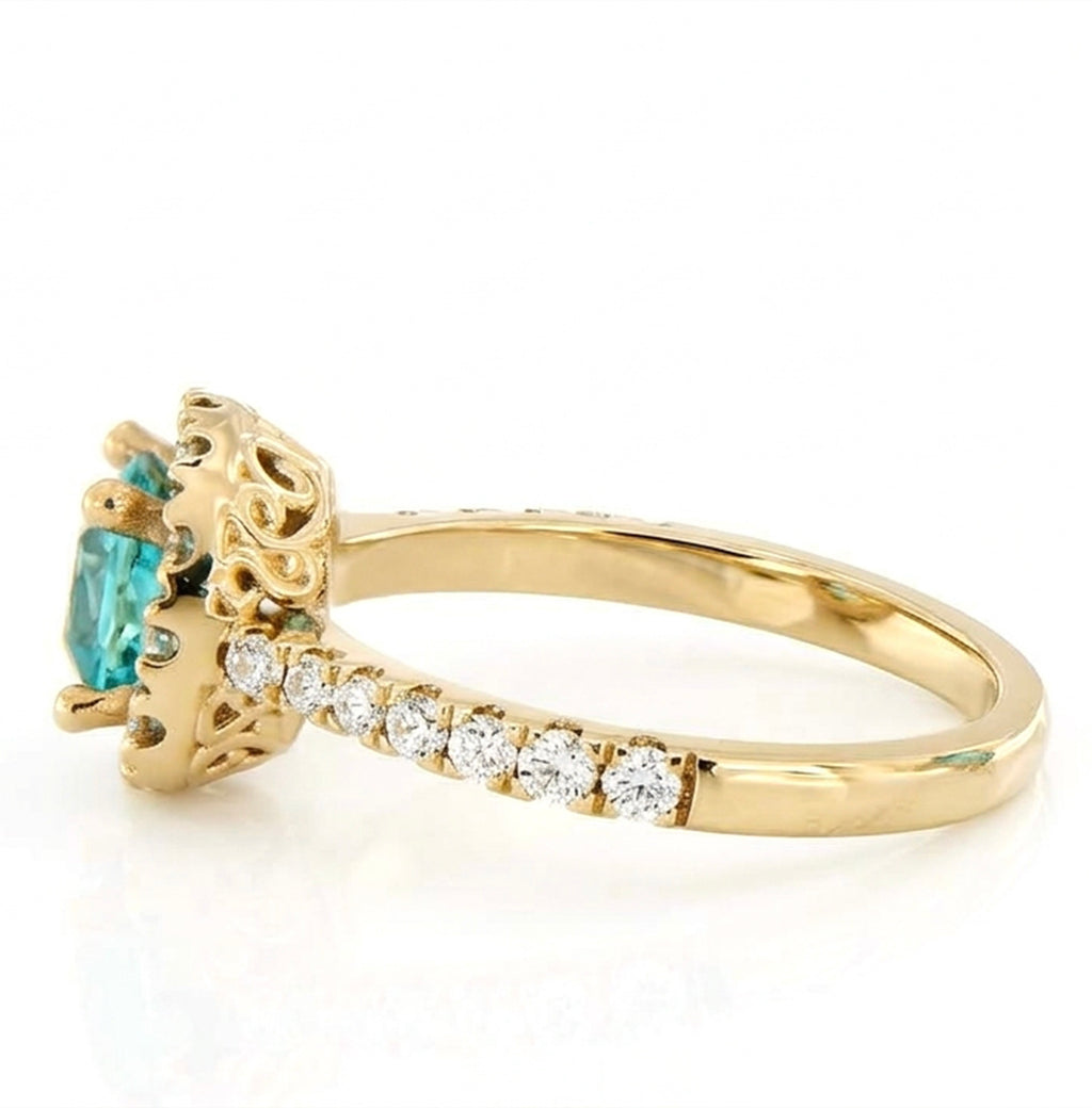Square Cushion Lab-Grown Paraiba Ring with Natural Diamond Halo and Accents