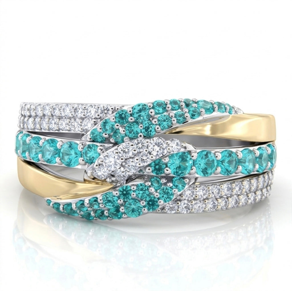 Lab-Grown Paraiba Two-Tone Crossover Ring with Natural Diamonds