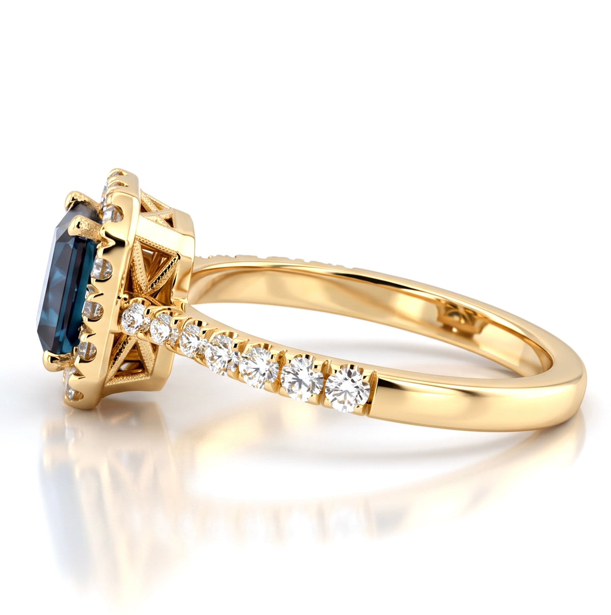 Radiant Lab-Grown Alexandrite Ring with Natural Diamond Halo and Accents