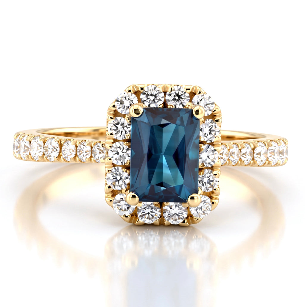 Radiant Lab-Grown Alexandrite Ring with Natural Diamond Halo and Accents