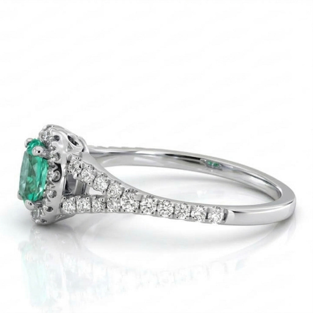 Small Oval Lab-Grown Paraiba Split Shank Ring with Natural Diamond Halo and Accents