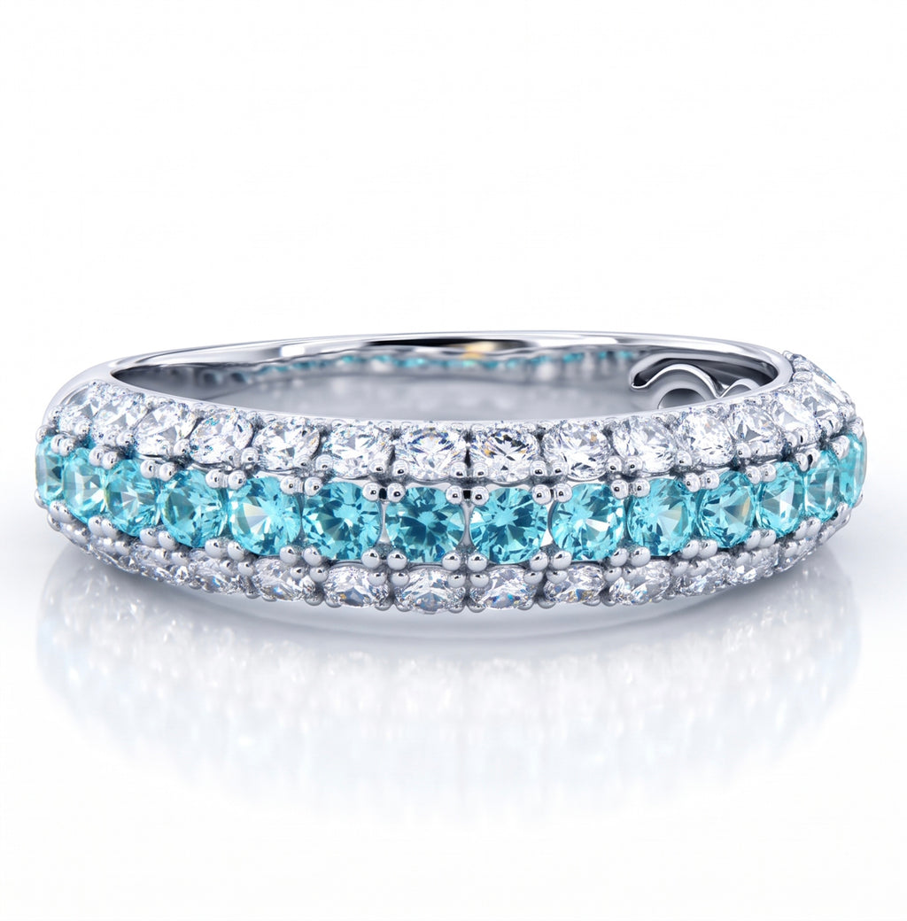 Lab-Grown Paraiba Thin Band Triple Row Ring with Natural Diamonds
