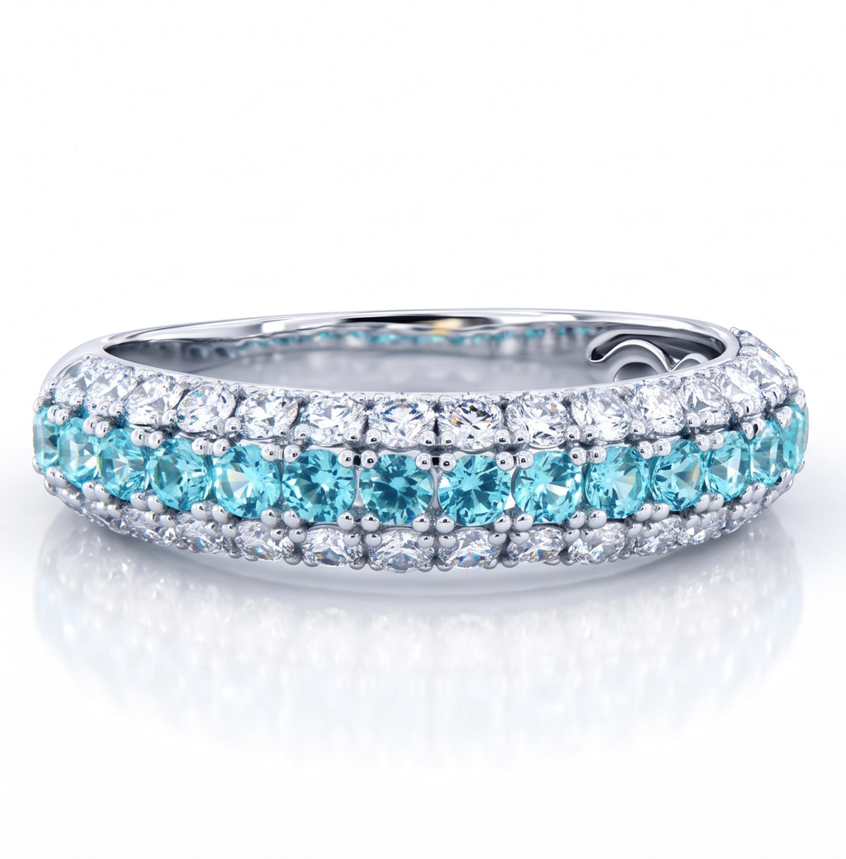 Lab-Grown Paraiba Thin Band Triple Row Ring with Natural Diamonds