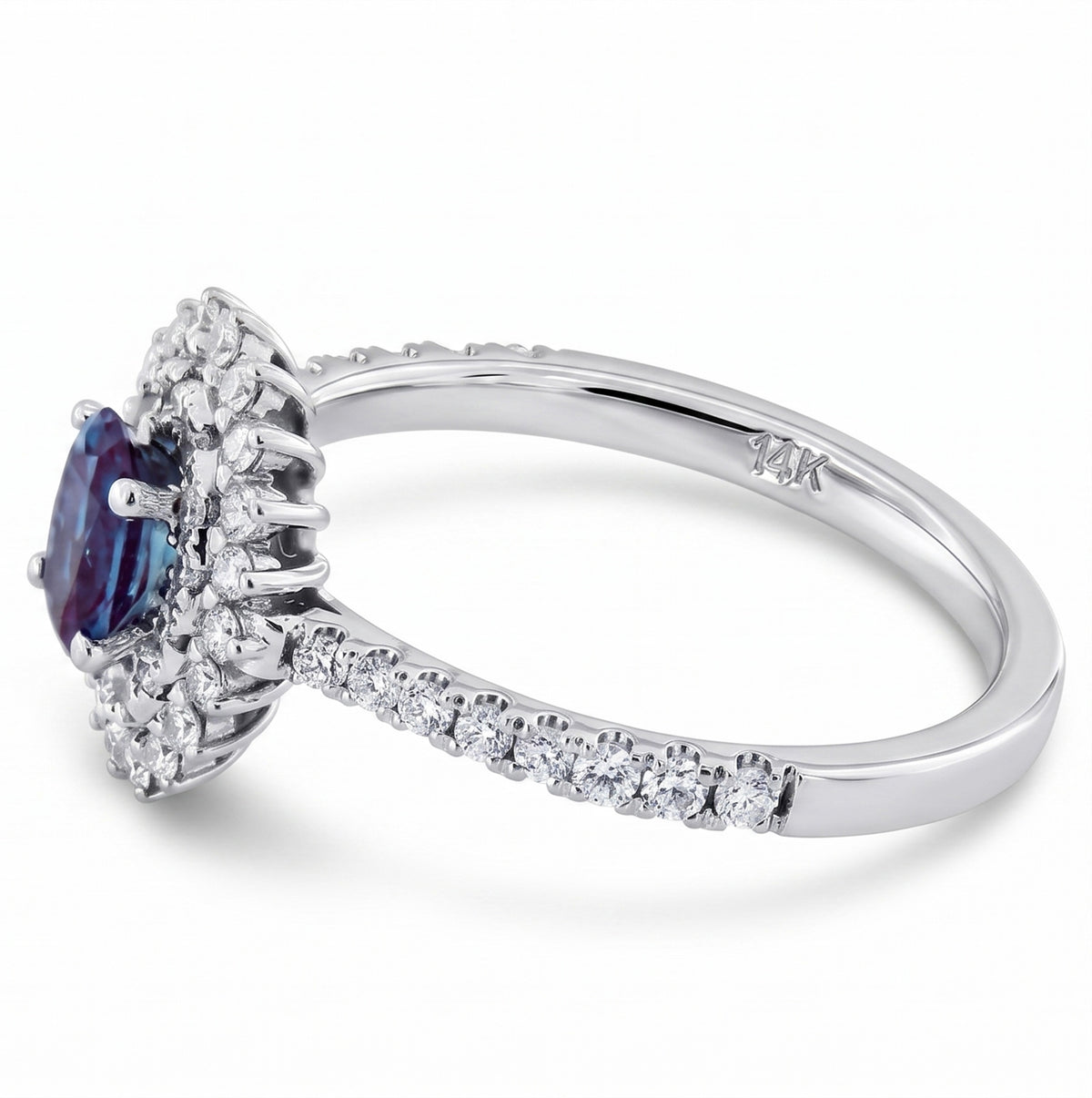 Oval Lab-Grown Alexandrite Ring with Natural Diamond Double Halo and Accents