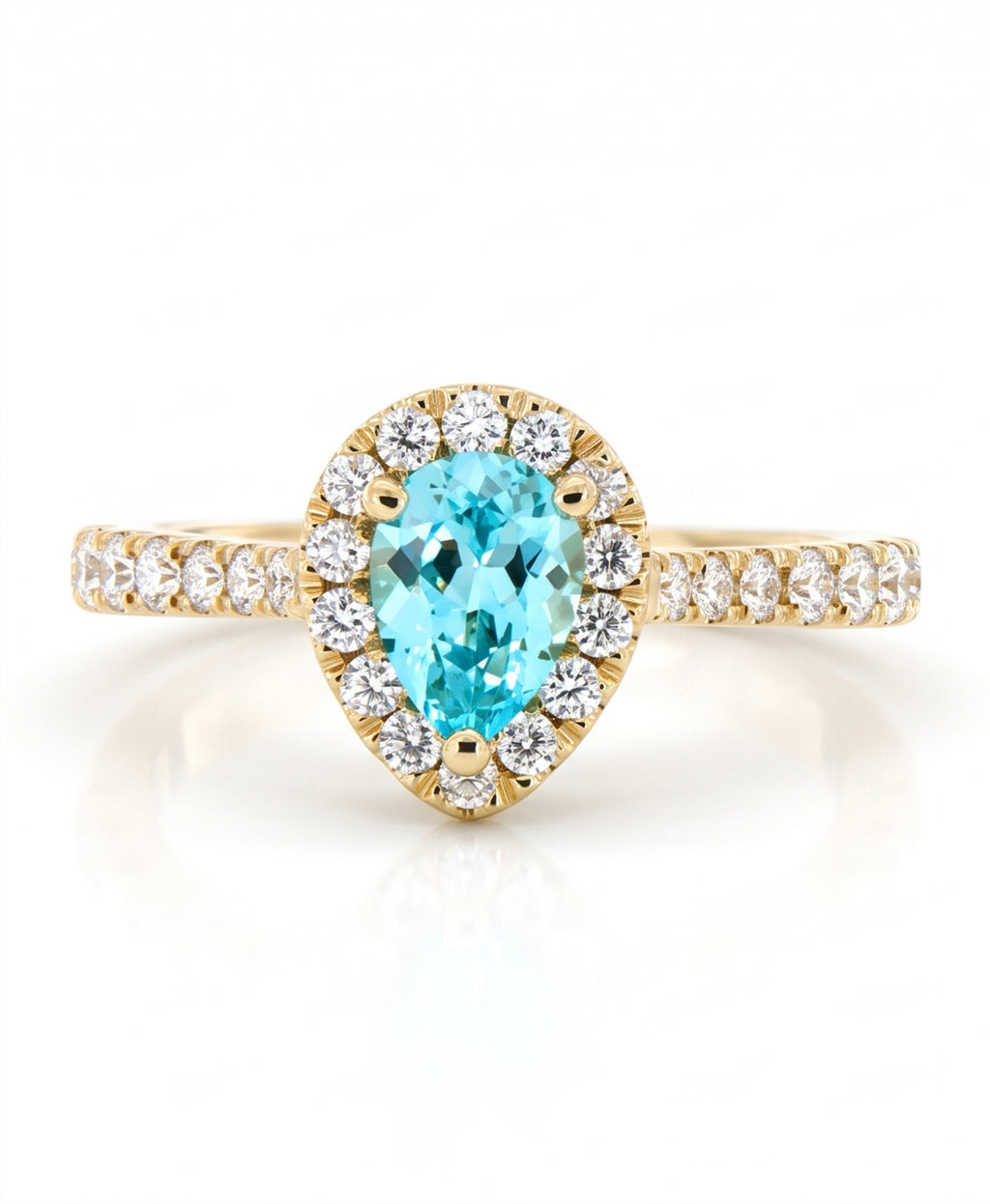 Pear Lab-Grown Paraiba Ring with Natural Diamond Halo and Accents