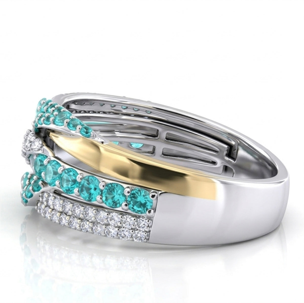 Lab-Grown Paraiba Two-Tone Crossover Ring with Natural Diamonds