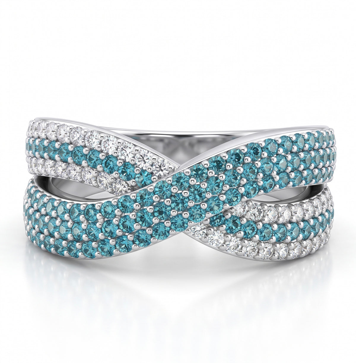Lab-Grown Paraiba Crossover Ring with Natural Diamonds