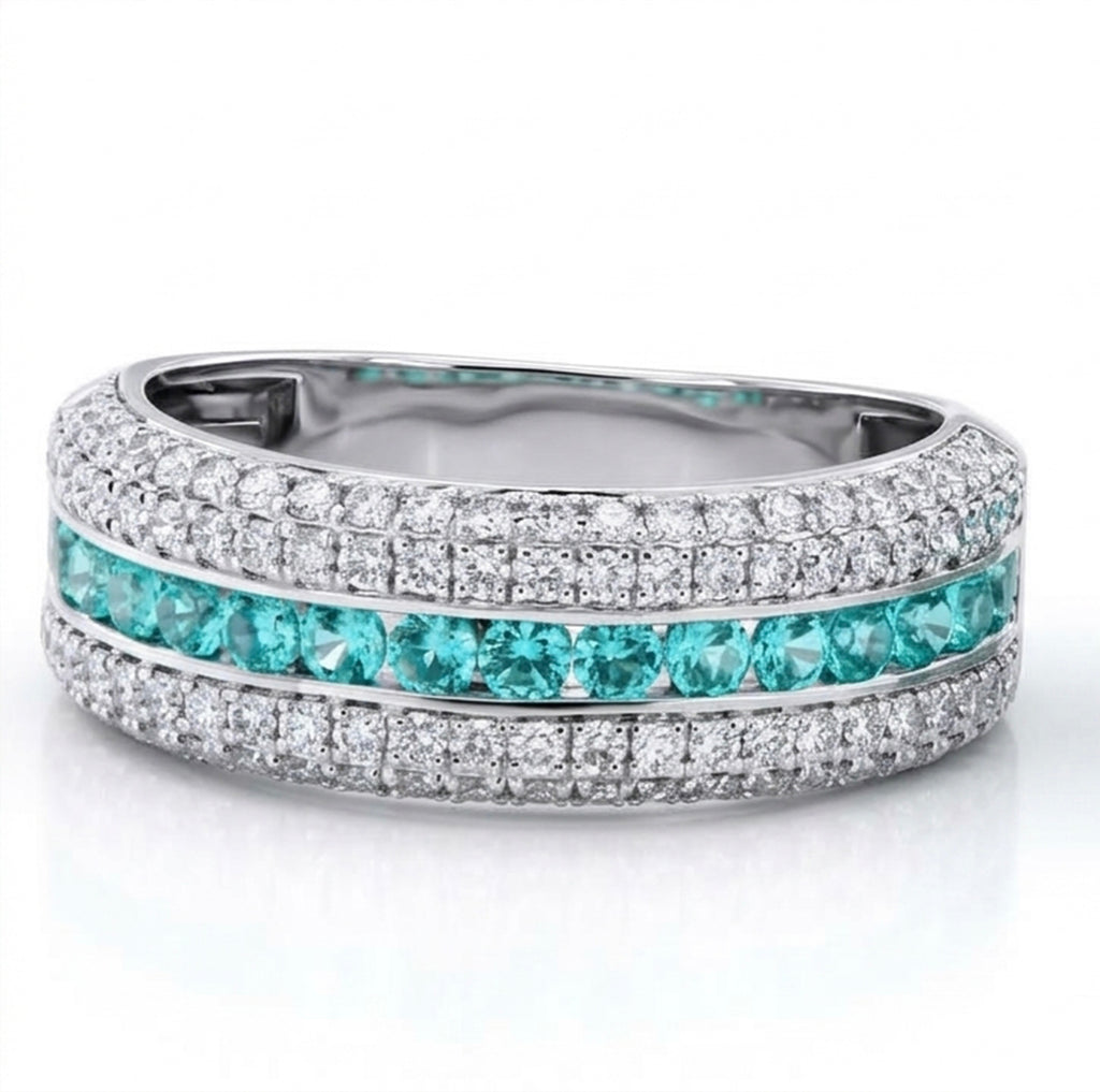 Lab-Grown Paraiba Band Five Row Ring with Natural Diamonds