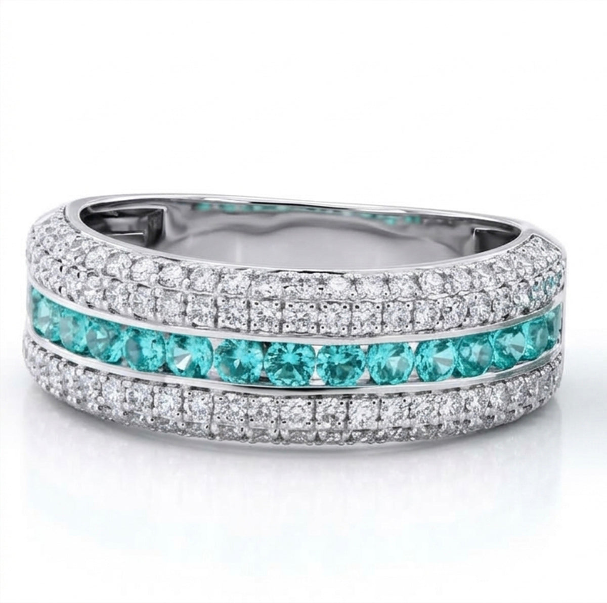 Lab-Grown Paraiba Band Five Row Ring with Natural Diamonds
