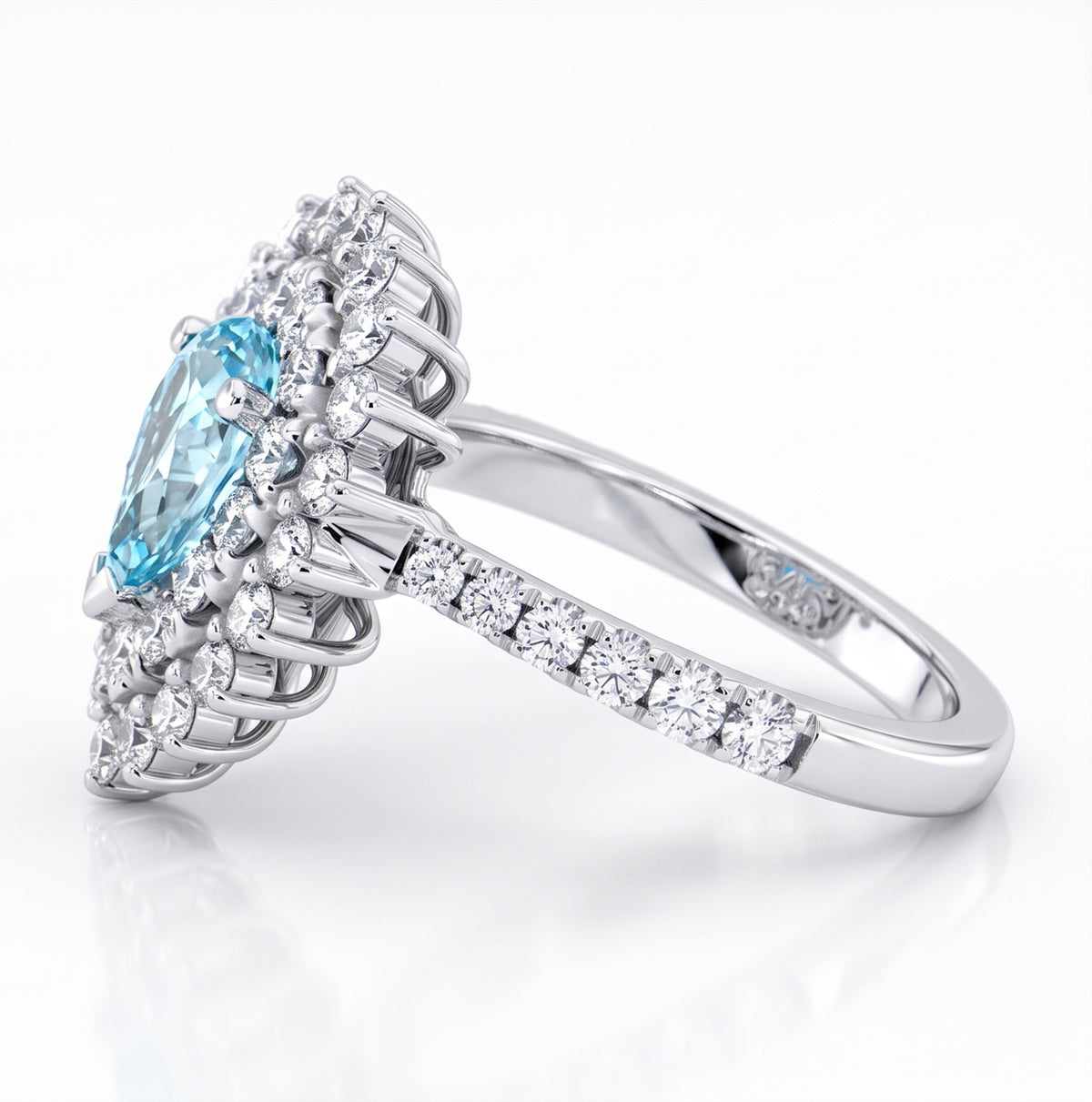 Pear Lab-Grown Paraiba Ring with Natural Diamond Double Halo and Accents