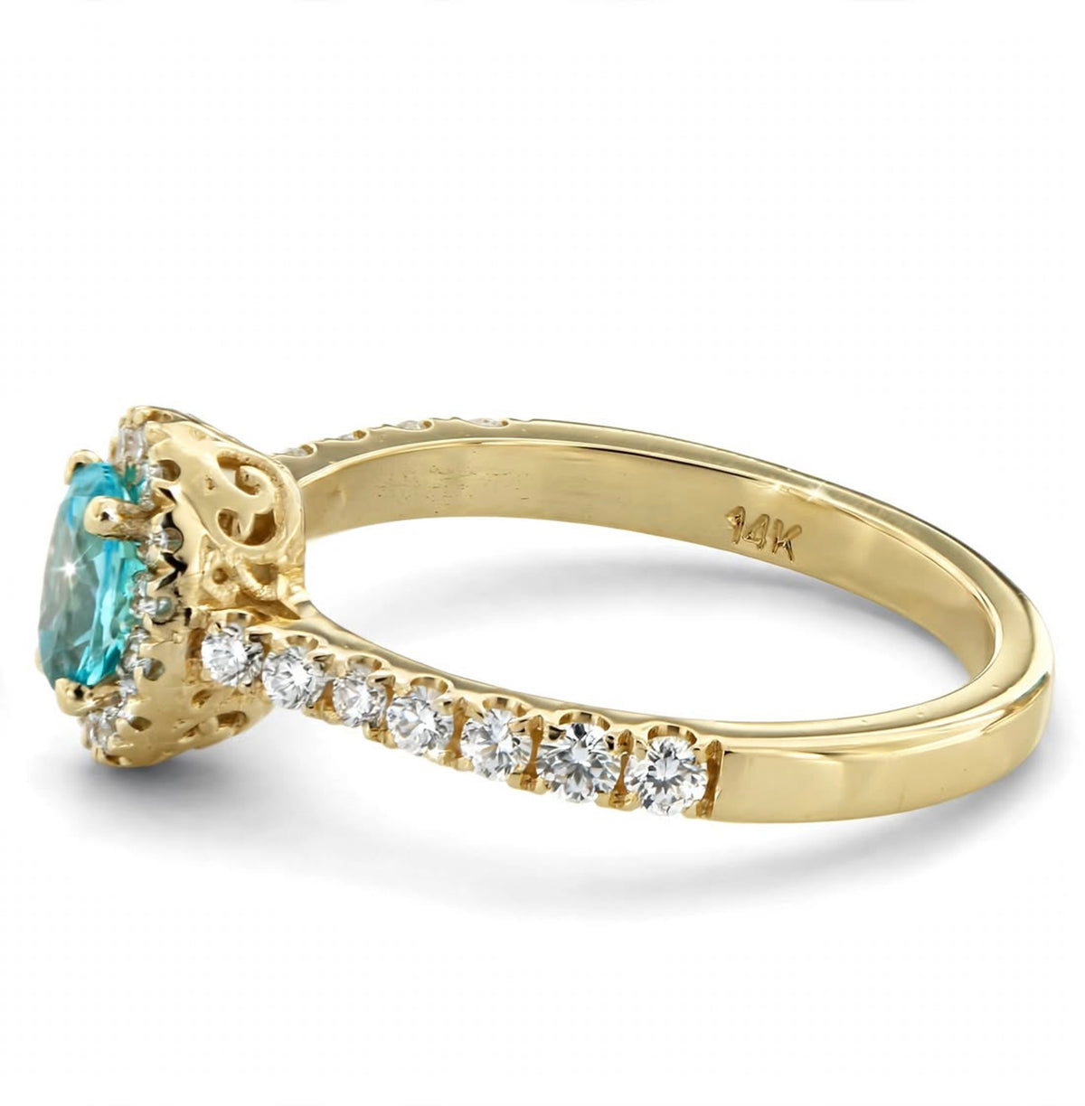 Small Oval Lab-Grown Paraiba Ring with Natural Diamond Halo and Accents
