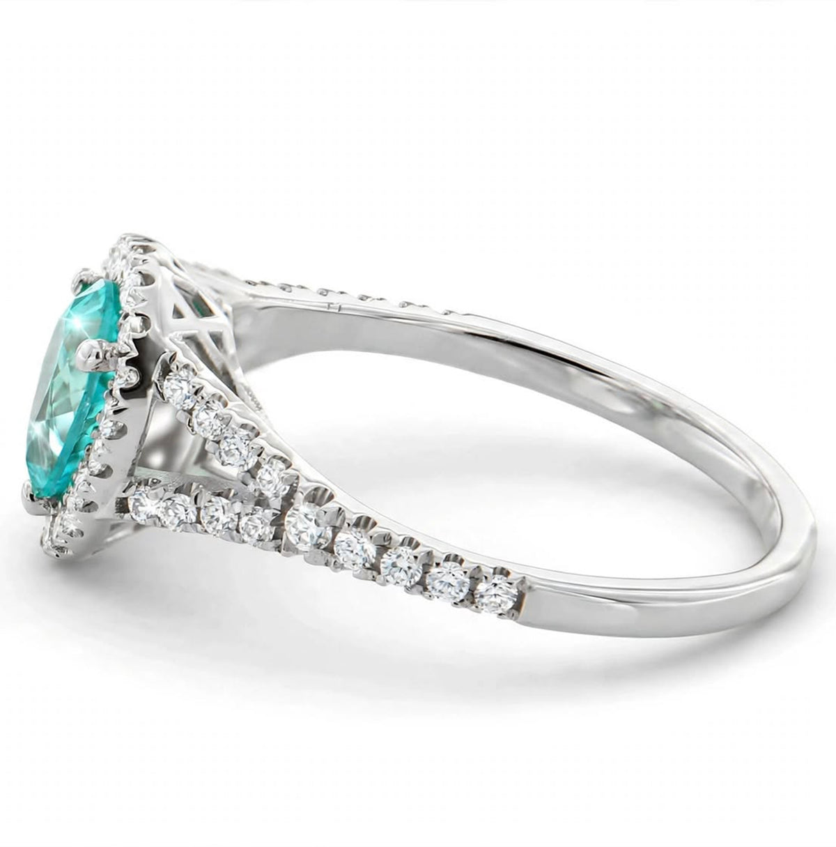 Pear Lab-Grown Paraiba Split Shank Ring with Natural Diamond Halo and Accents