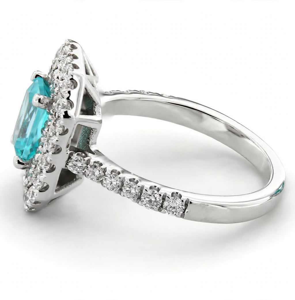 Radiant Lab-Grown Paraiba Ring with Natural Diamond Double Halo and Accents