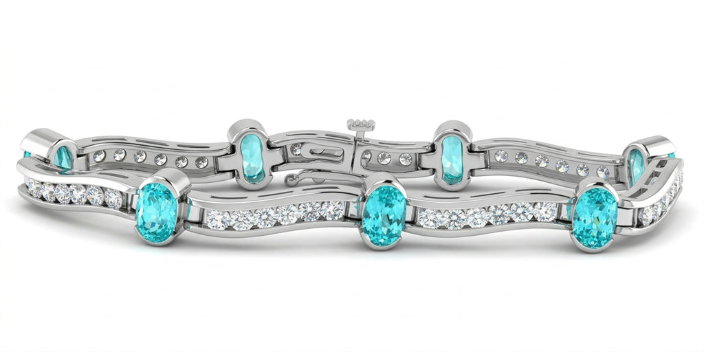 Oval Lab-Grown Paraiba Wave Bracelet with Natural Diamonds