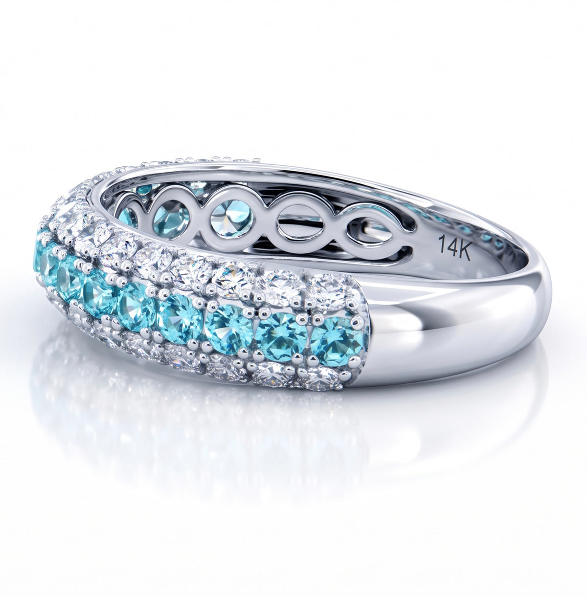 Lab-Grown Paraiba Thin Band Triple Row Ring with Natural Diamonds