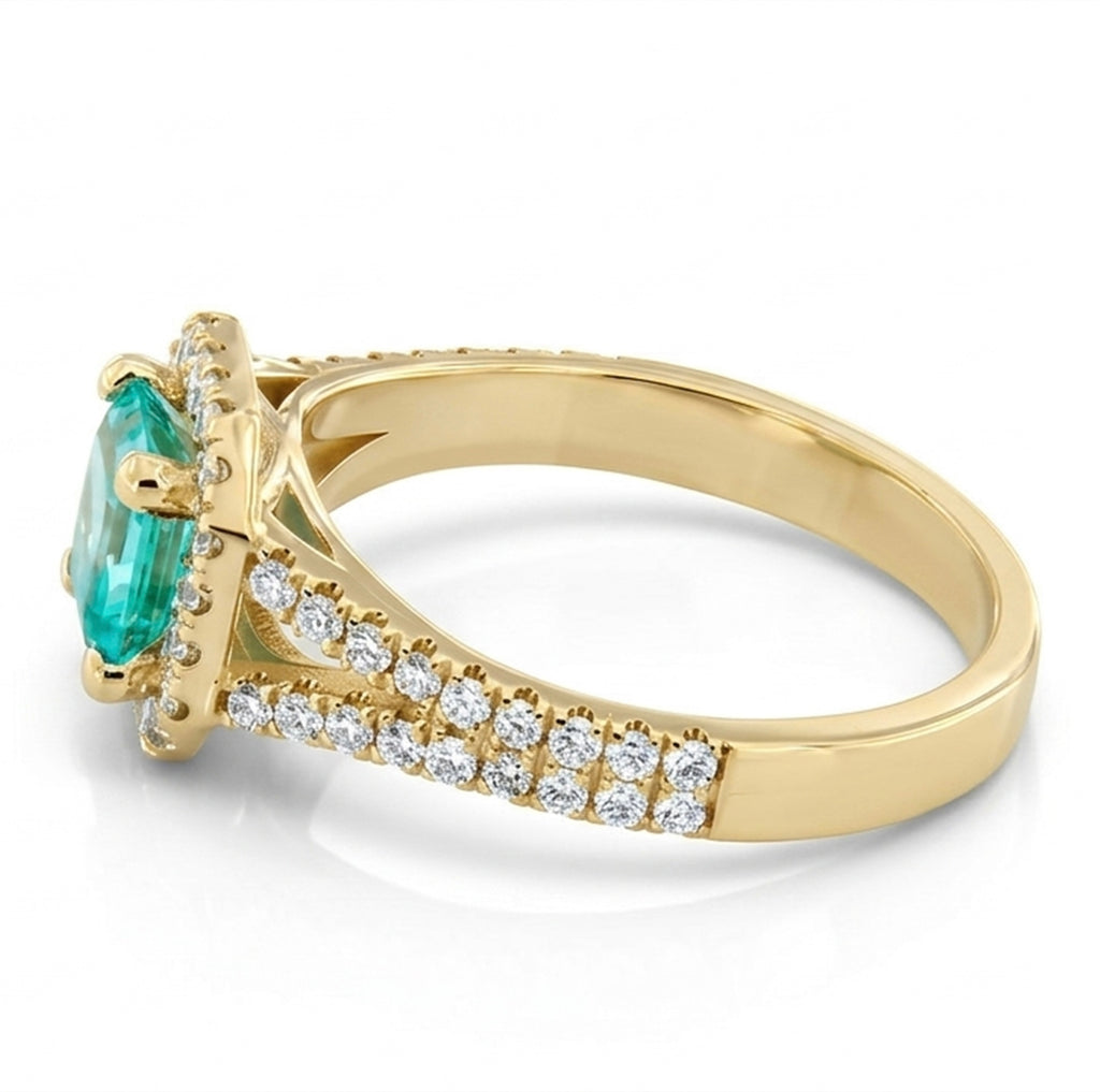 Asscher Lab-Grown Paraiba Double Split Shank Ring with Natural Diamond Halo and Accents