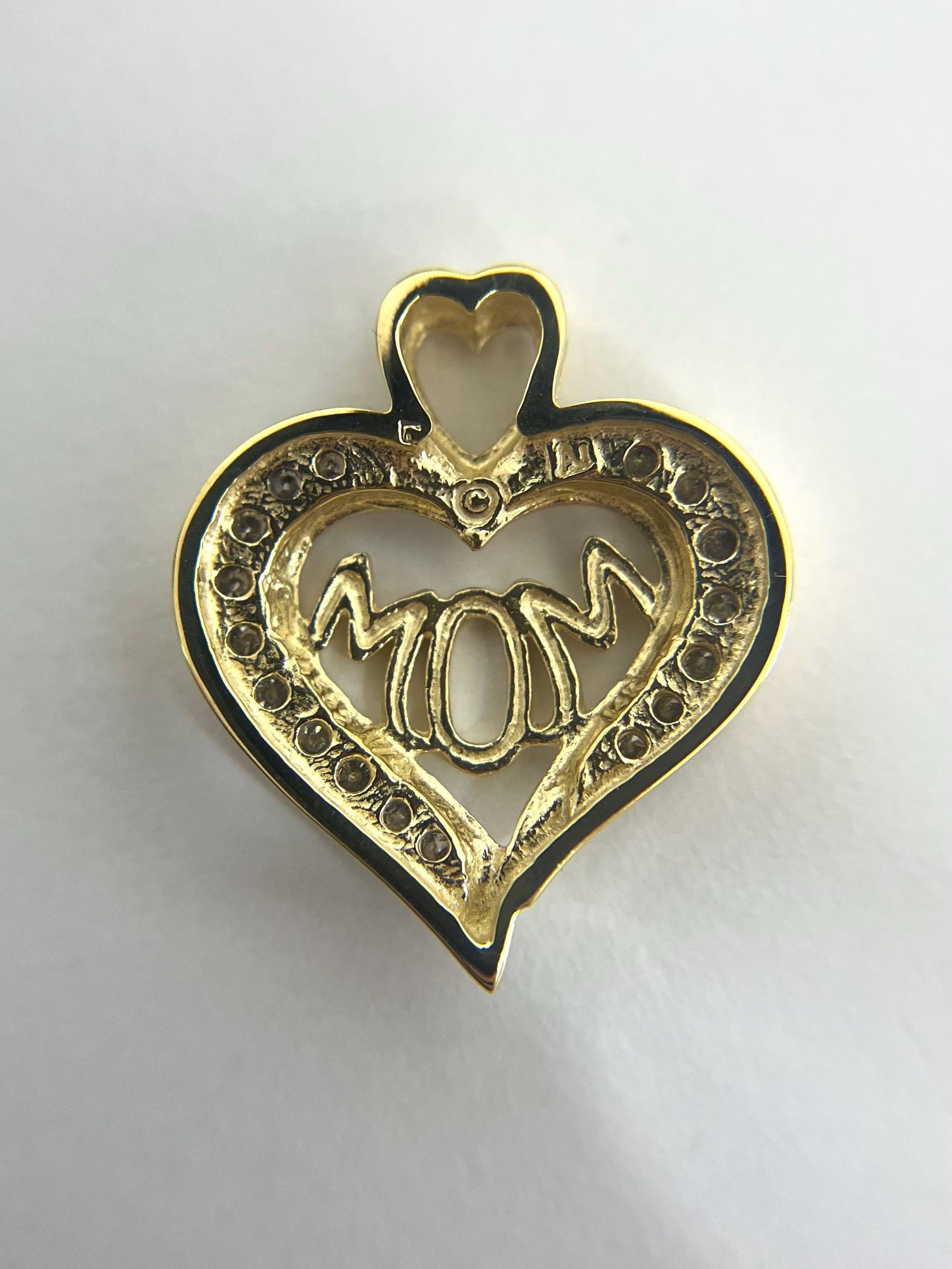 MOM Heart Shaped Pendant - 14k Yellow Gold and .34 Carats Diamonds