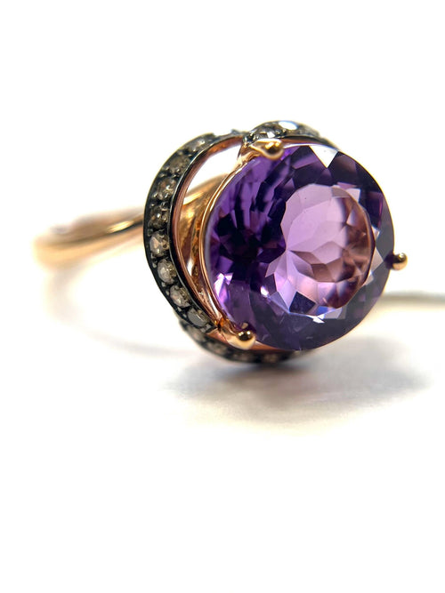 EFFY 14k Rose Gold Brown Diamond and Amethyst Ring Size 7