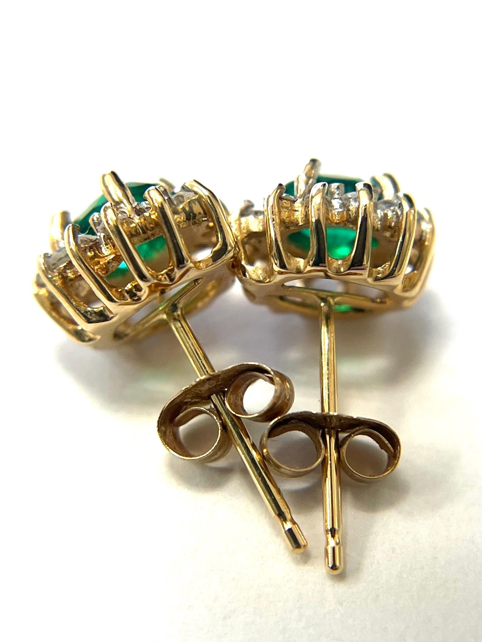 10k Yellow Gold Pushback Emerald Earrings with Diamonds