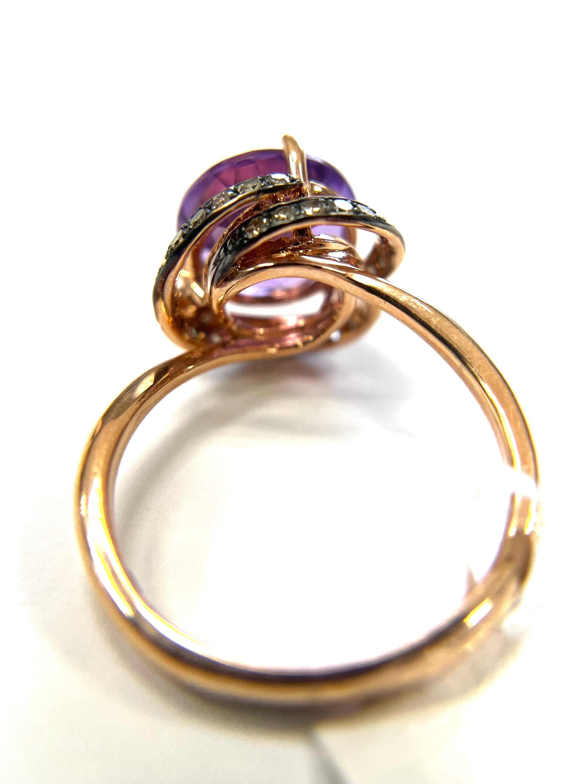 EFFY 14k Rose Gold Brown Diamond and Amethyst Ring Size 7