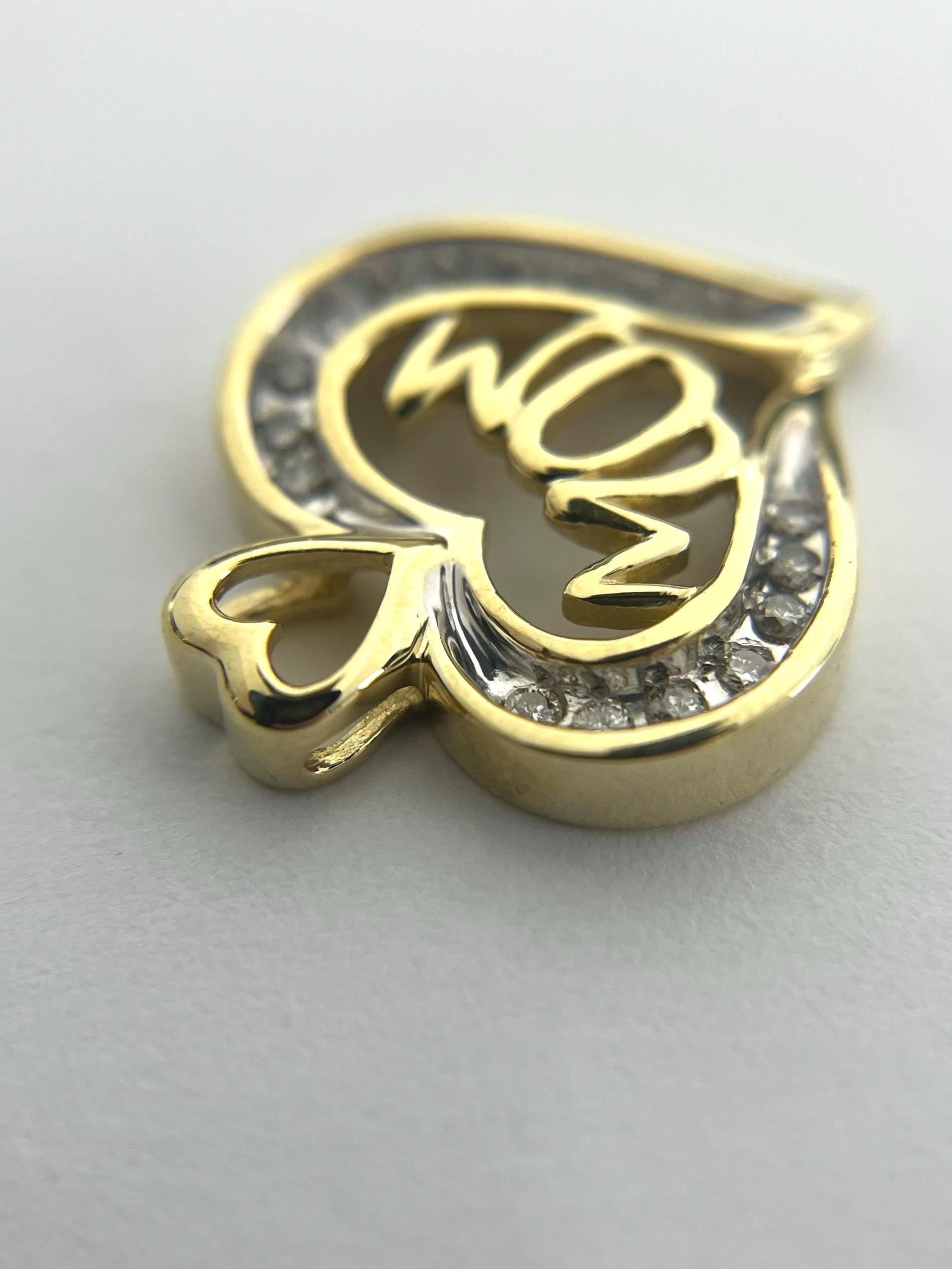 MOM Heart Shaped Pendant - 14k Yellow Gold and .34 Carats Diamonds