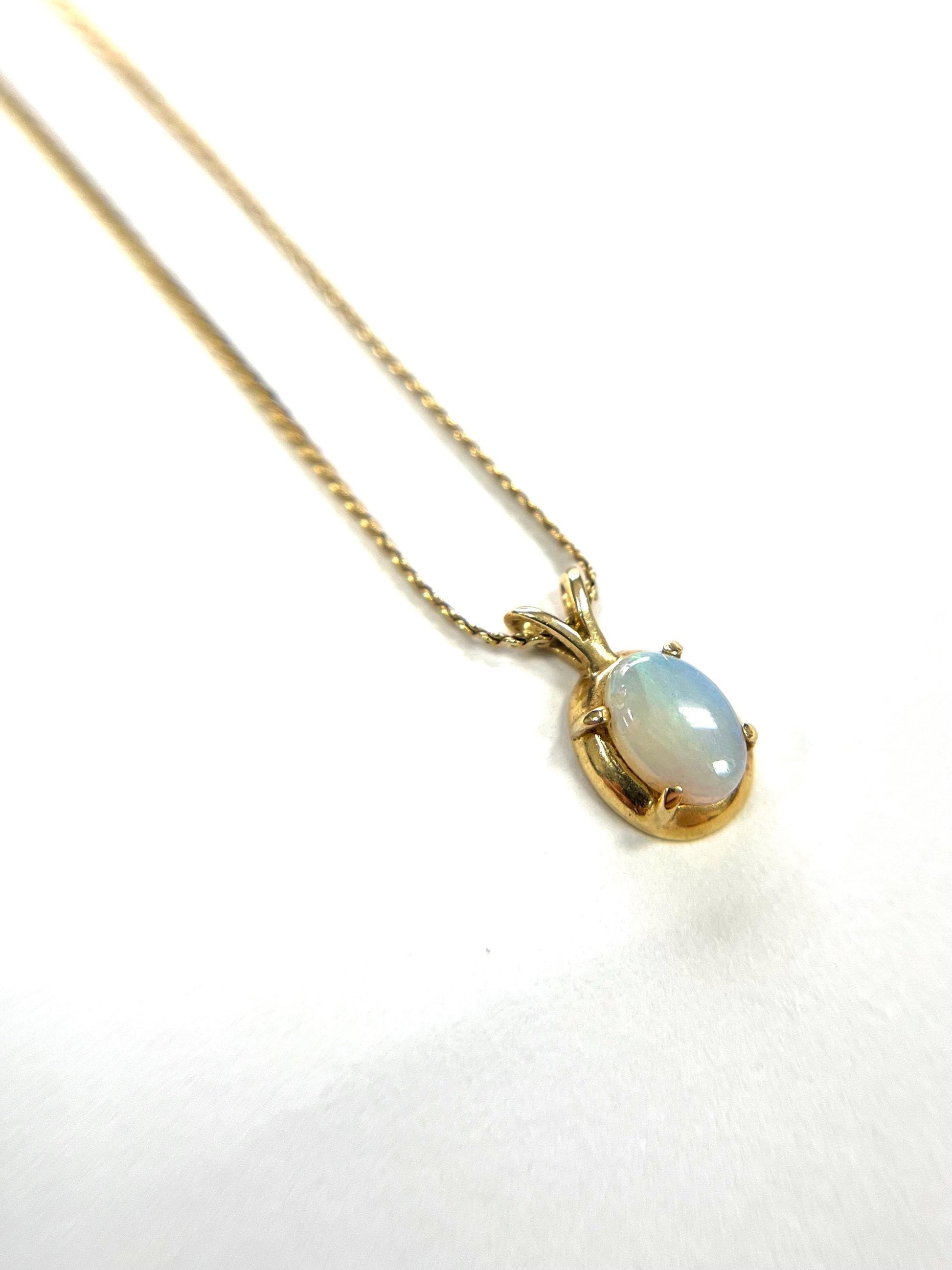 Opal Necklace 14k Yellow Gold 15 Inch Chain