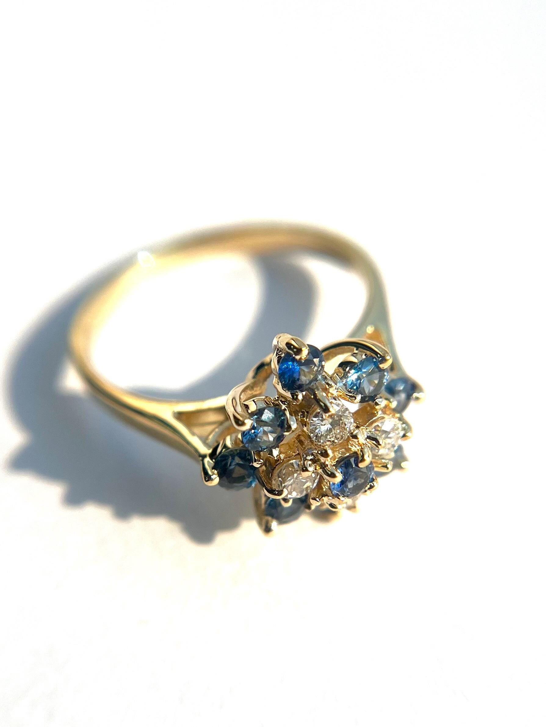 14k Yellow Gold Sapphire and Diamond Ring Size 7.5 Band