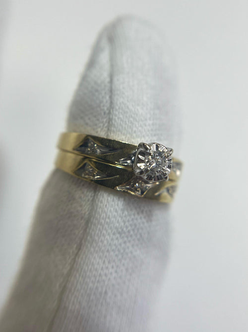 Diamond Wedding Ring Set - 14k Yellow Gold Size 4.5 Band .10ctw Diamonds VINTAGE