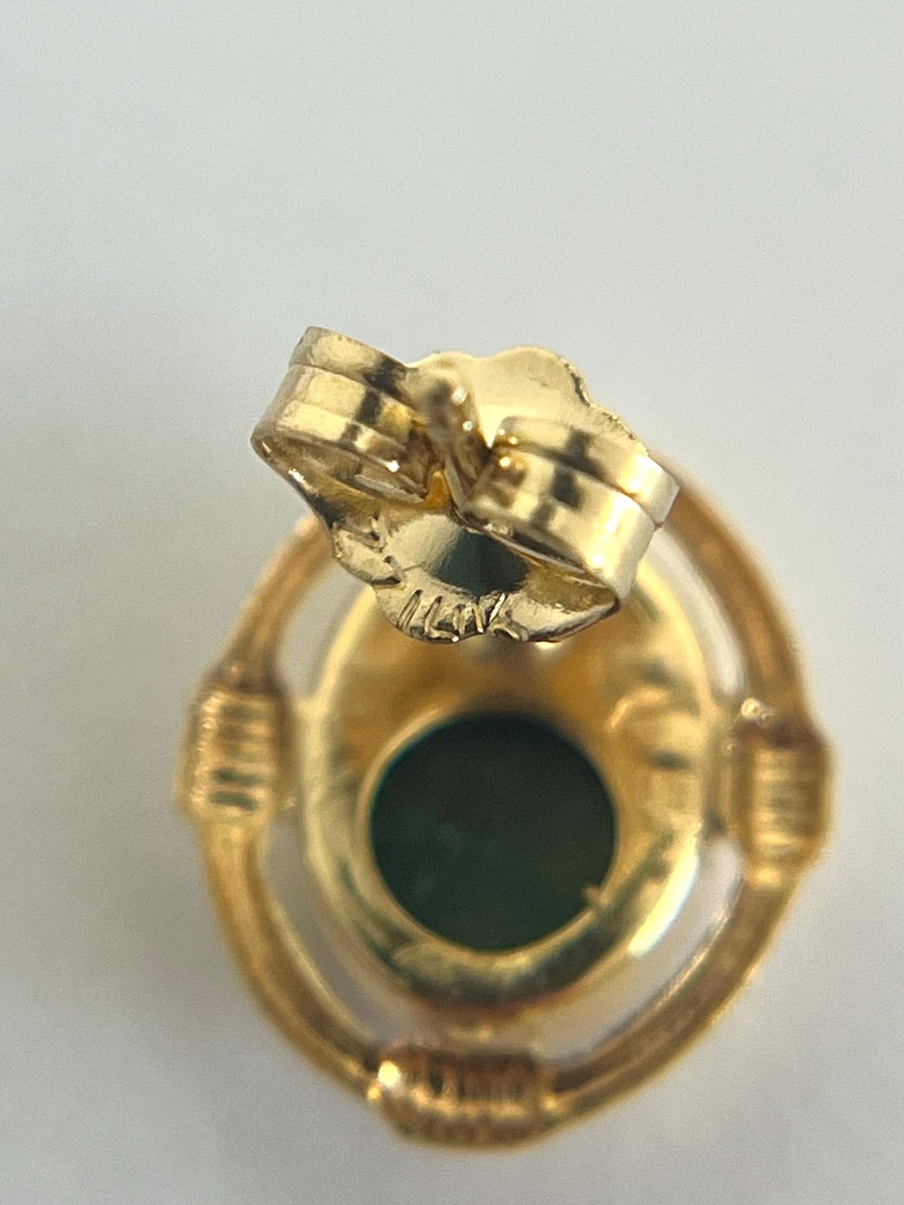 Jade Studs Earrings with Push Backs - 14k Yellow Gold Oval Shape VINTAGE
