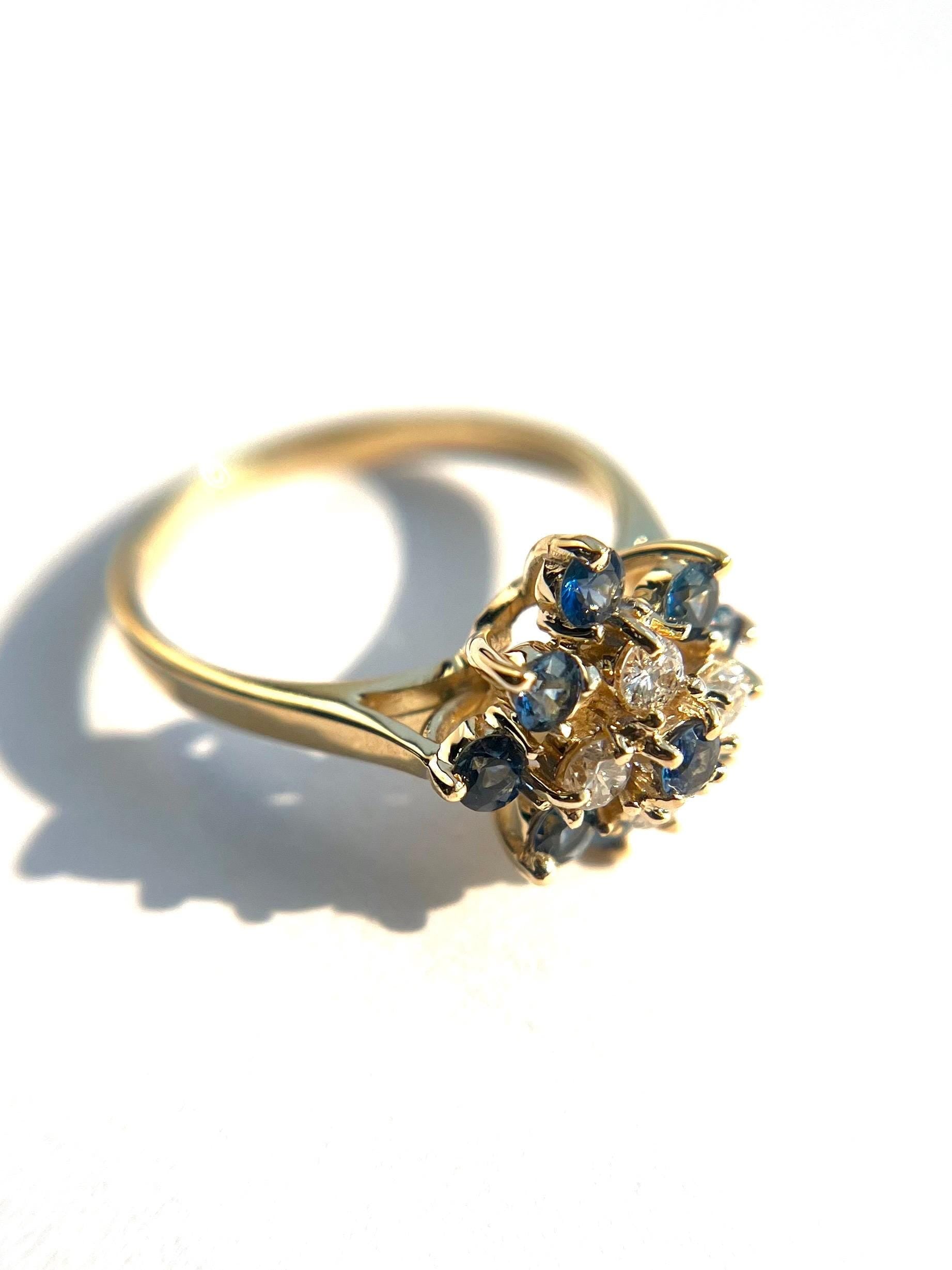 14k Yellow Gold Sapphire and Diamond Ring Size 7.5 Band