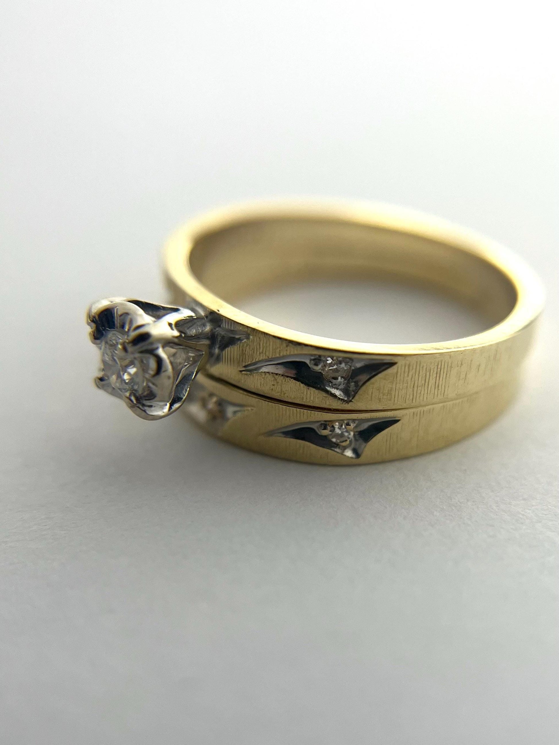 Diamond Wedding Ring Set - 14k Yellow Gold Size 4.5 Band .10ctw Diamonds VINTAGE